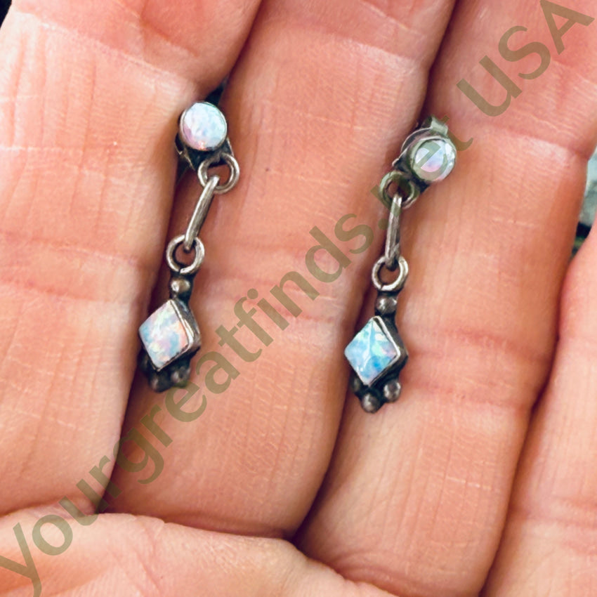 Vintage Sterling Siler & Opal Pierced Post Earrings earrings