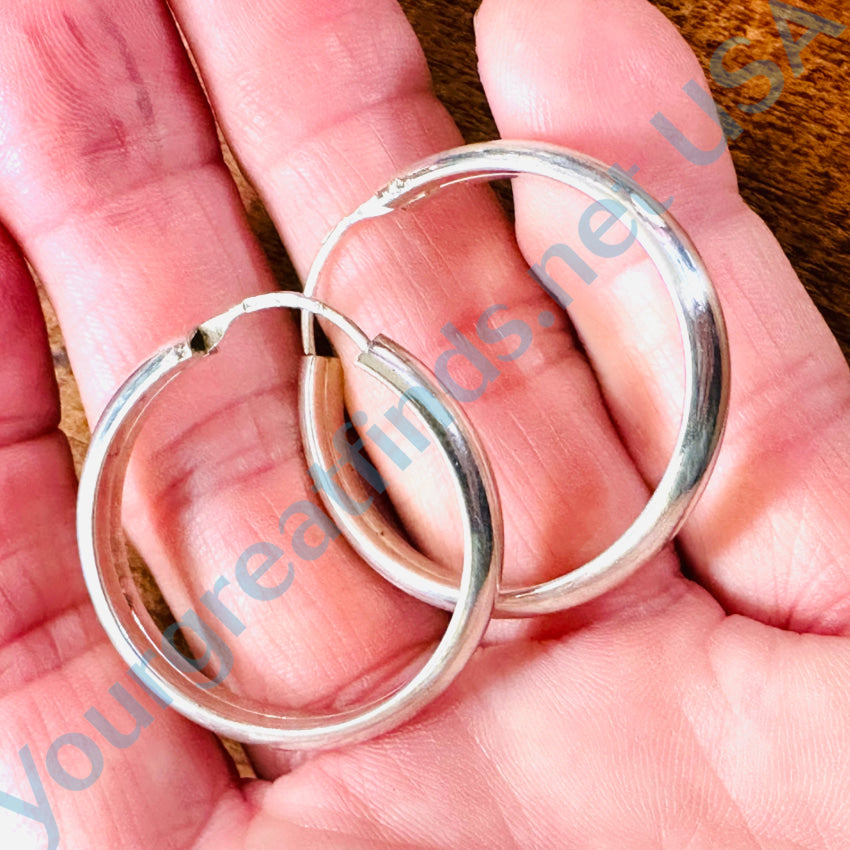 Vintage Sterling Silver 1.25’ Hoop Pierced Earrings Italy Earrings