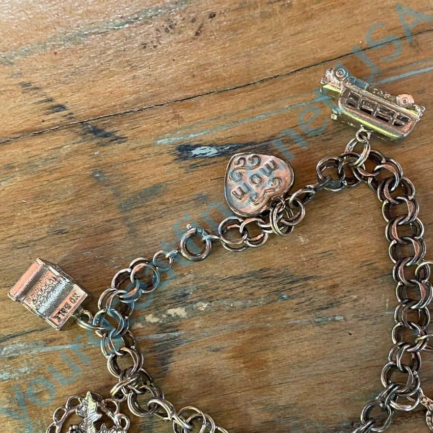 Vintage Sterling Silver 10 Charm Bracelet