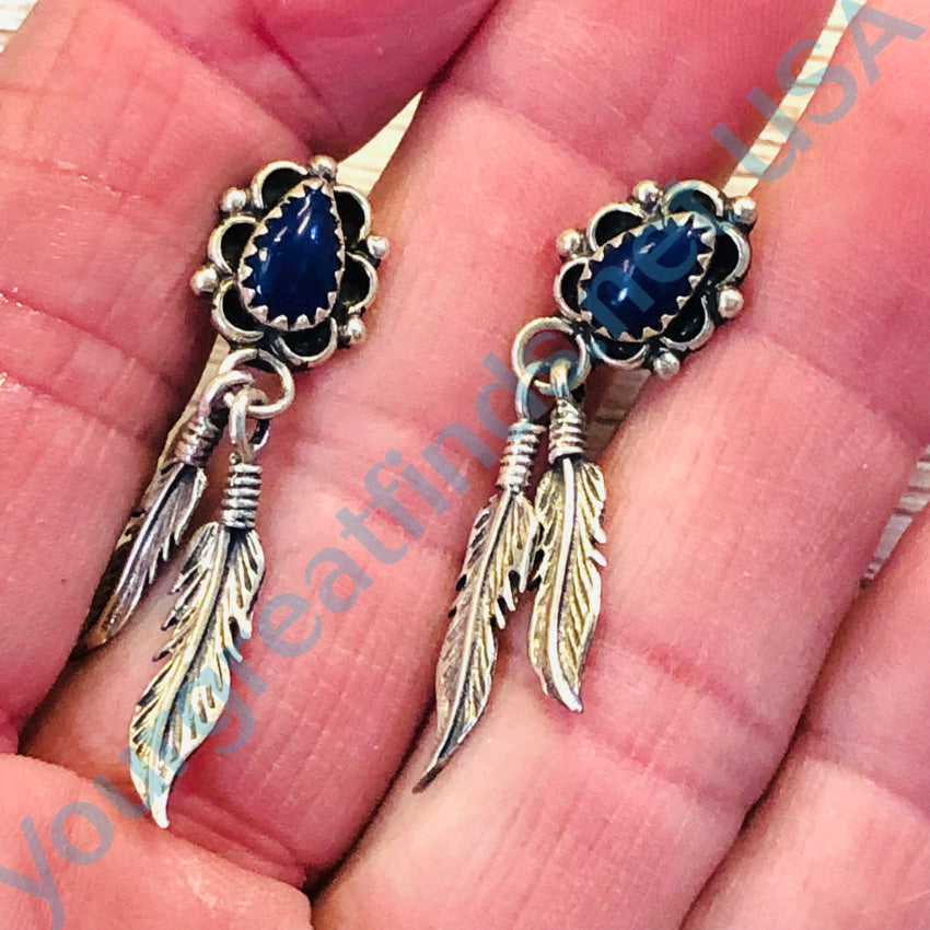 Vintage Sterling Silver 2 Feather Pierced Earrings