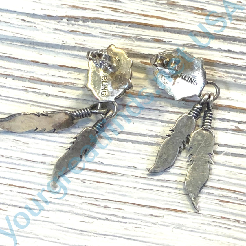 Vintage Sterling Silver 2 Feather Pierced Earrings