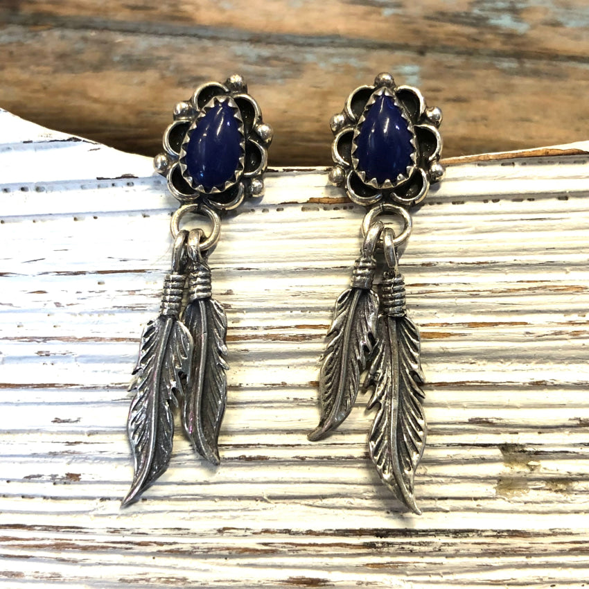 Vintage Sterling Silver 2 Feather Pierced Earrings