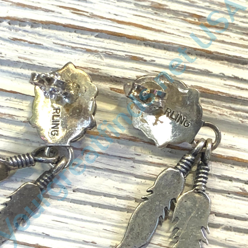 Vintage Sterling Silver 2 Feather Pierced Earrings