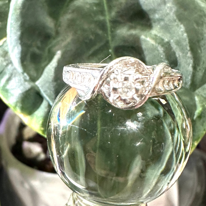 925 silver engagement ring, round green stone, lines of clear zircons |  Jewelry Eshop