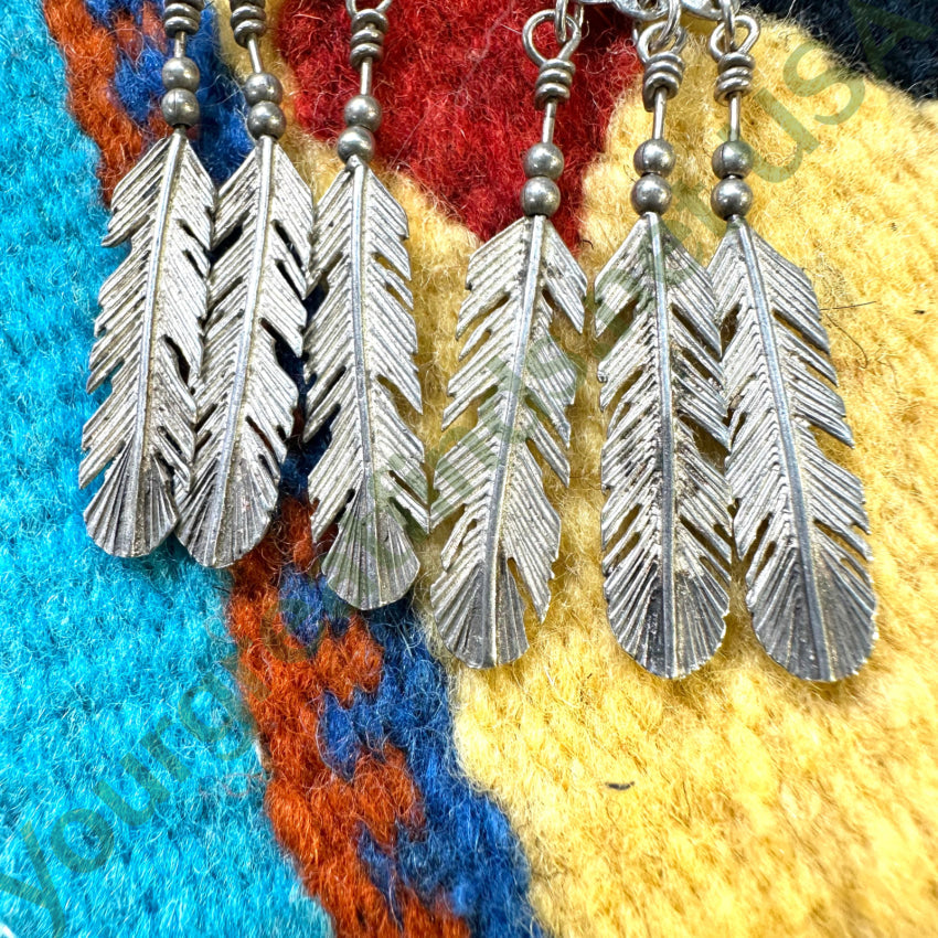 Vintage Sterling Silver 3 Feather Pierced Earrings Southwestern
