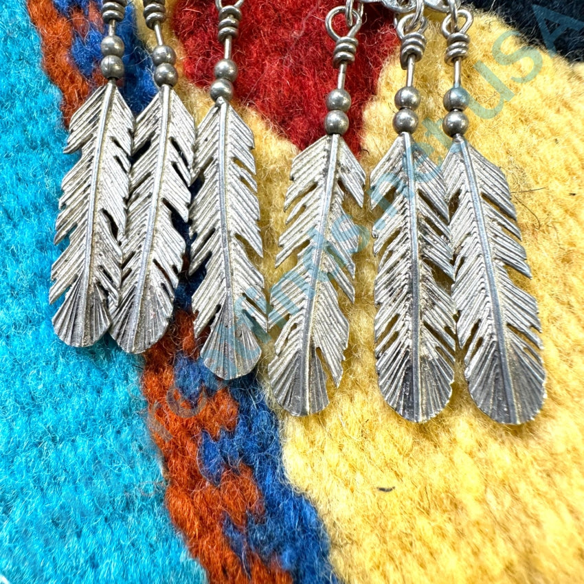 Vintage Sterling Silver 3 Feather Pierced Earrings Southwestern