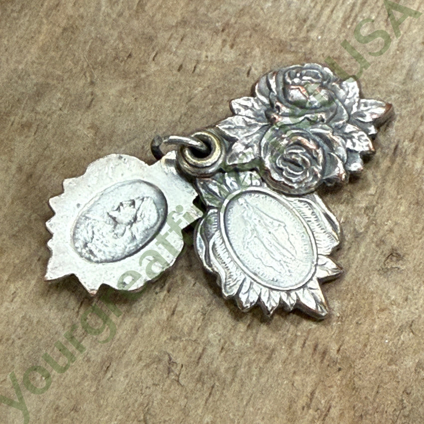 Vintage Sterling Silver 3 Piece Roses Mary Jesus Pendant Devotional pendant