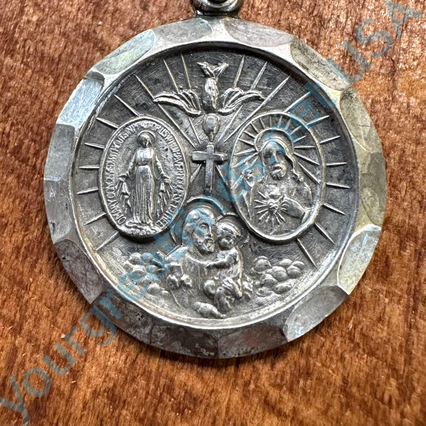 Vintage Sterling Silver 4 Way Catholic Devotional Medallion Necklace