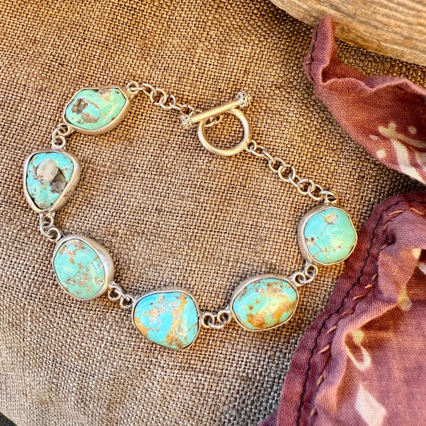 Vintage Sterling Silver 6 Stone Turquoise Bracelet bracelet