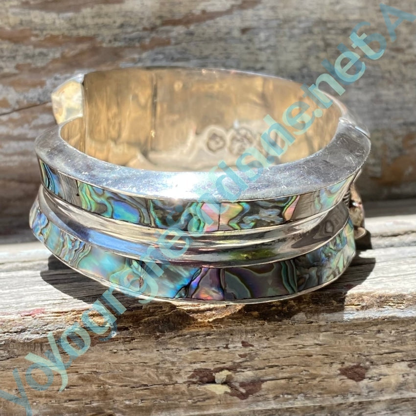 Vintage Sterling Silver Abalone Clamper Bracelet Taxco Mexico Yourgreatfinds