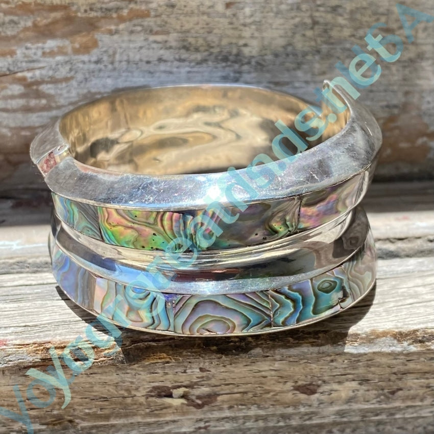 Vintage Sterling Silver Abalone Clamper Bracelet Taxco Mexico Yourgreatfinds
