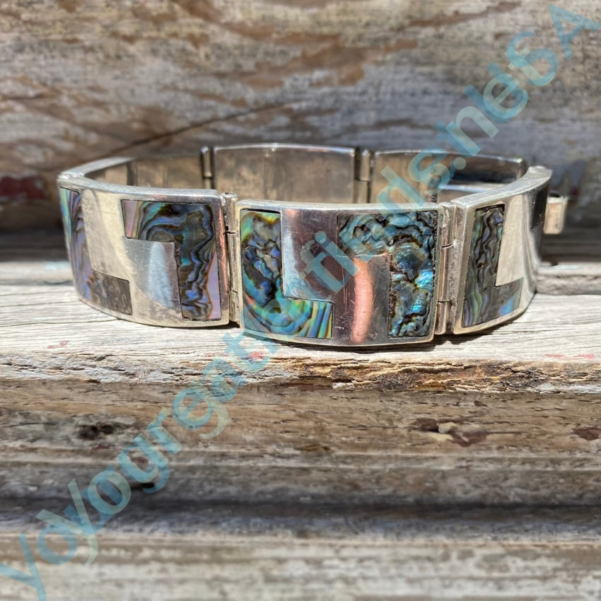 Vintage Sterling Silver Abalone Panel Bracelet Taxco Mexico Yourgreatfinds