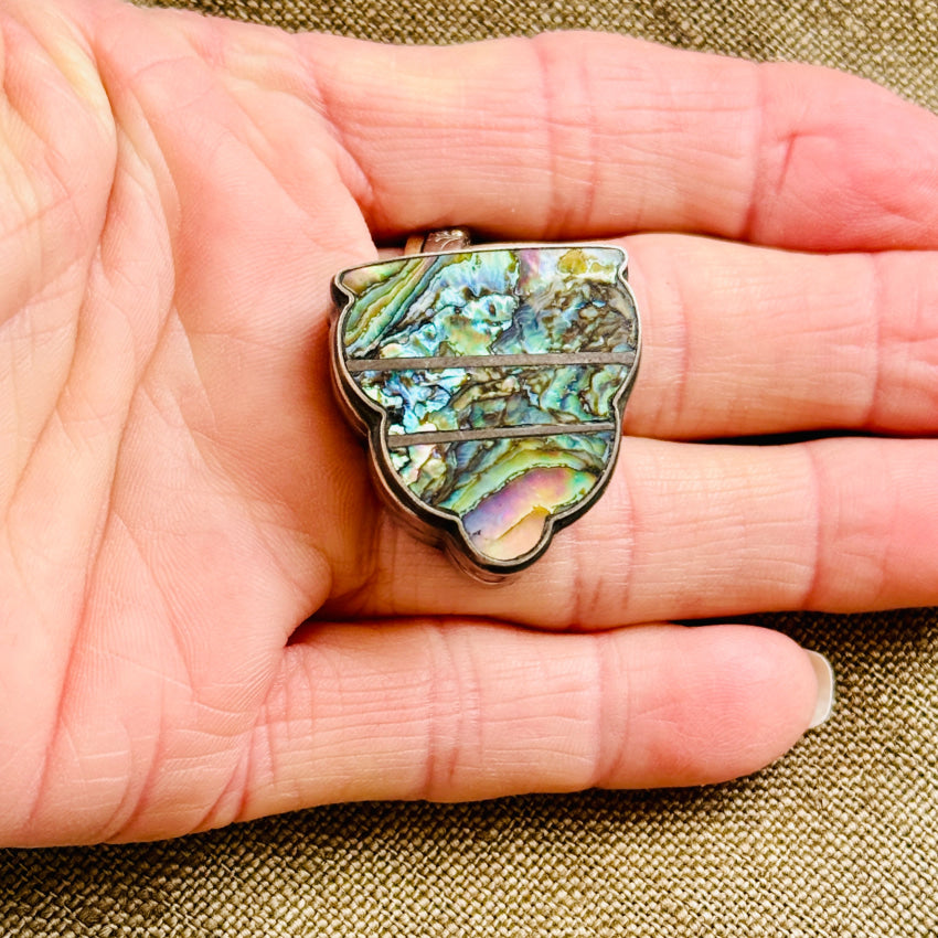 Vintage Sterling Silver & Abalone Pillbox Pill Box Mexico pillbox