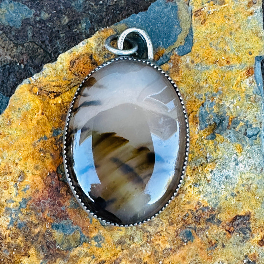 Vintage Sterling Silver & Agate Pendant Pendant