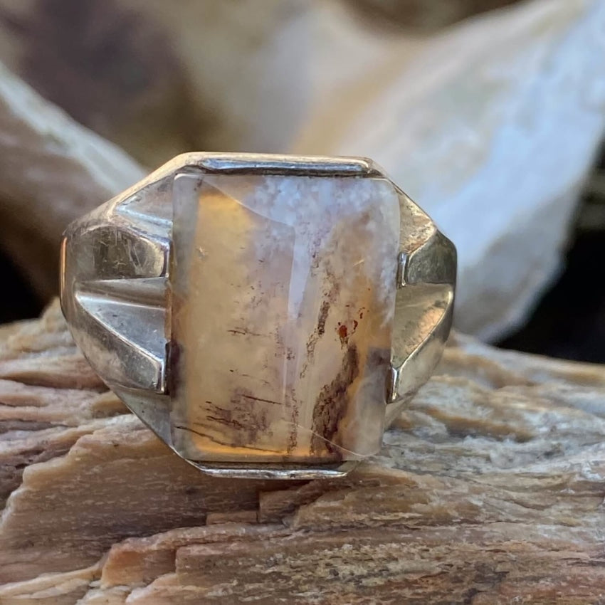 Vintage Sterling Silver Agate Signet Ring Size 12 Yourgreatfinds