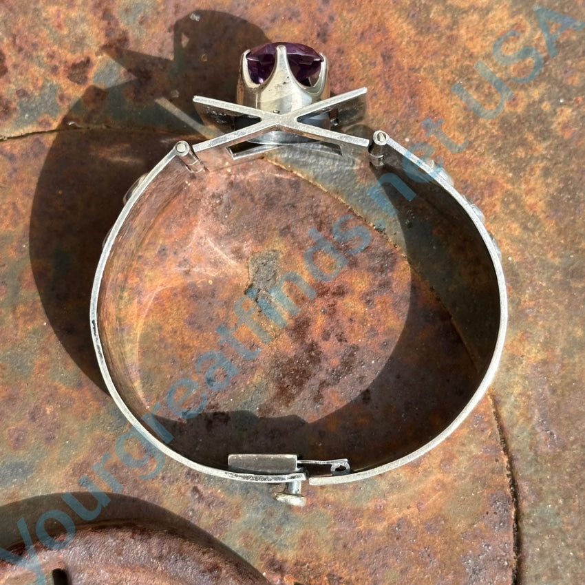 Vintage Sterling Silver Alexandrite Hinge Bangle Bracelet Mexico