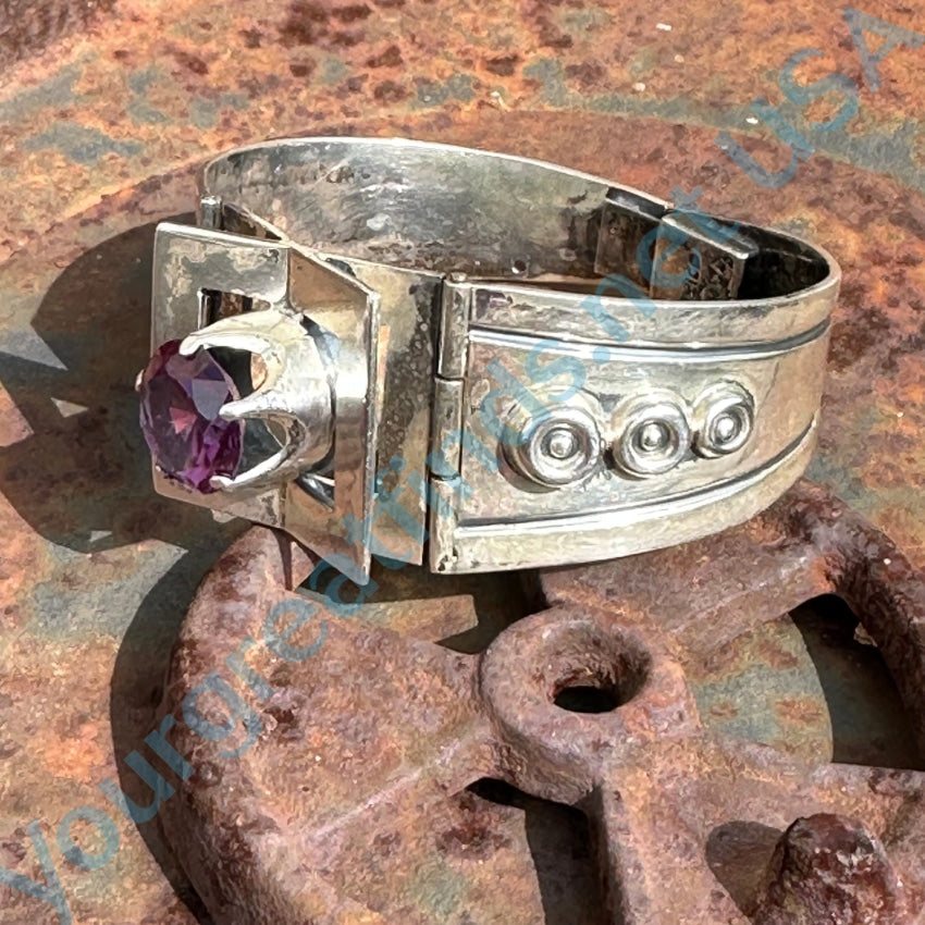 Vintage Sterling Silver Alexandrite Hinge Bangle Bracelet Mexico