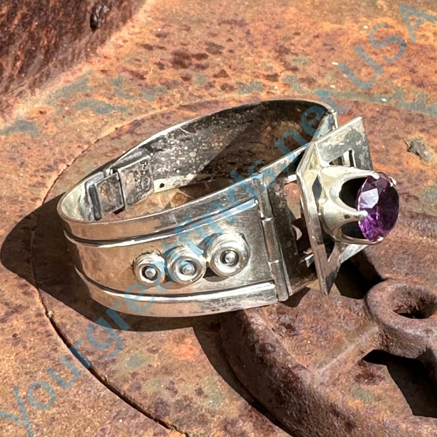 Vintage Sterling Silver Alexandrite Hinge Bangle Bracelet Mexico
