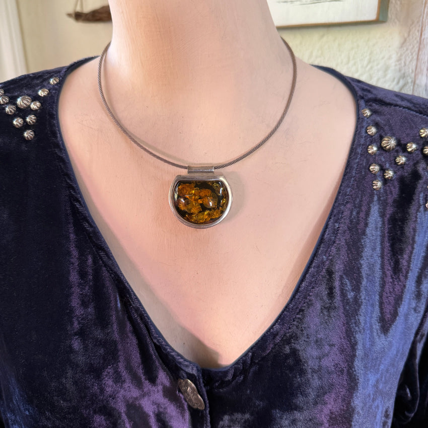 Vintage Sterling Silver & Amber Choker Necklace Necklace