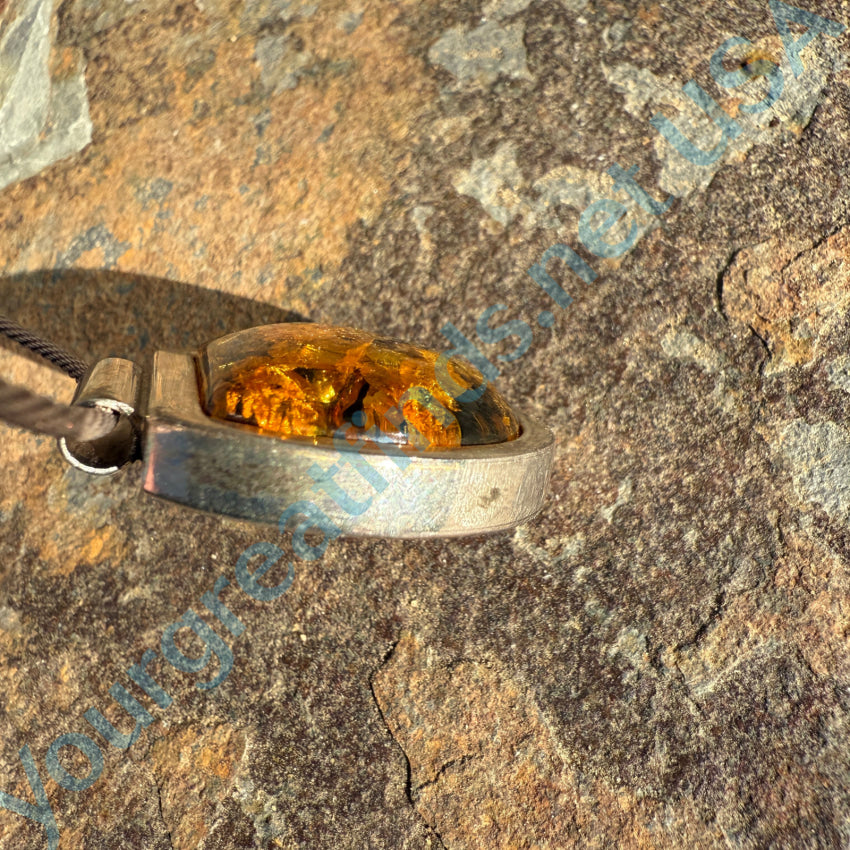 Vintage Sterling Silver & Amber Choker Necklace Necklace