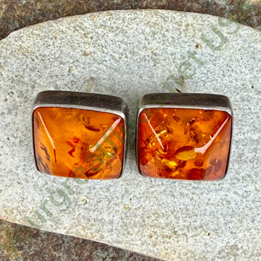 Vintage Sterling Silver & Amber Pierced Post Earrings earrings