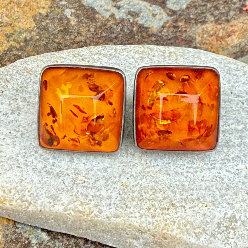 Vintage Sterling Silver & Amber Pierced Post Earrings earrings