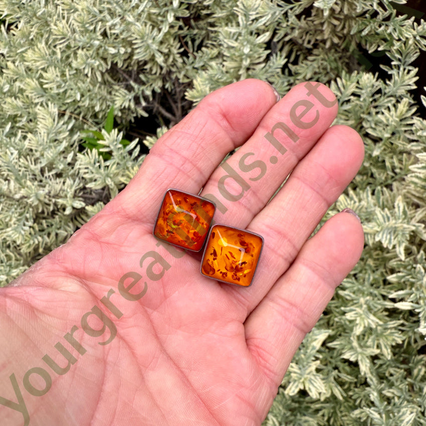 Vintage Sterling Silver & Amber Pierced Post Earrings earrings