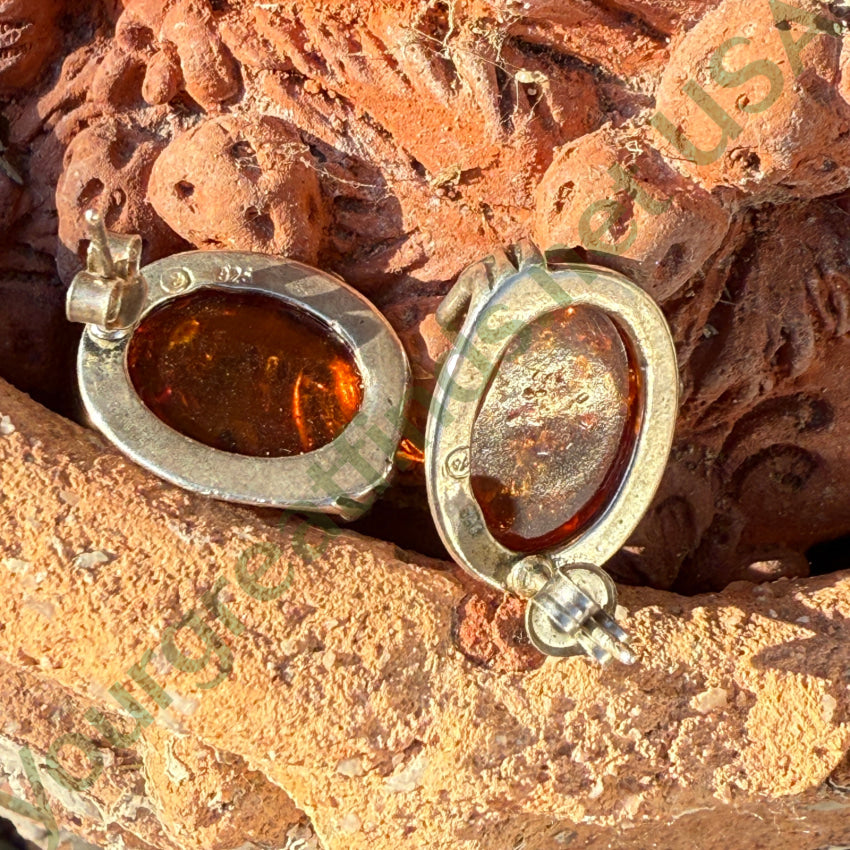 Vintage Sterling Silver Amber Pierced Post Earrings with Leaves earrings