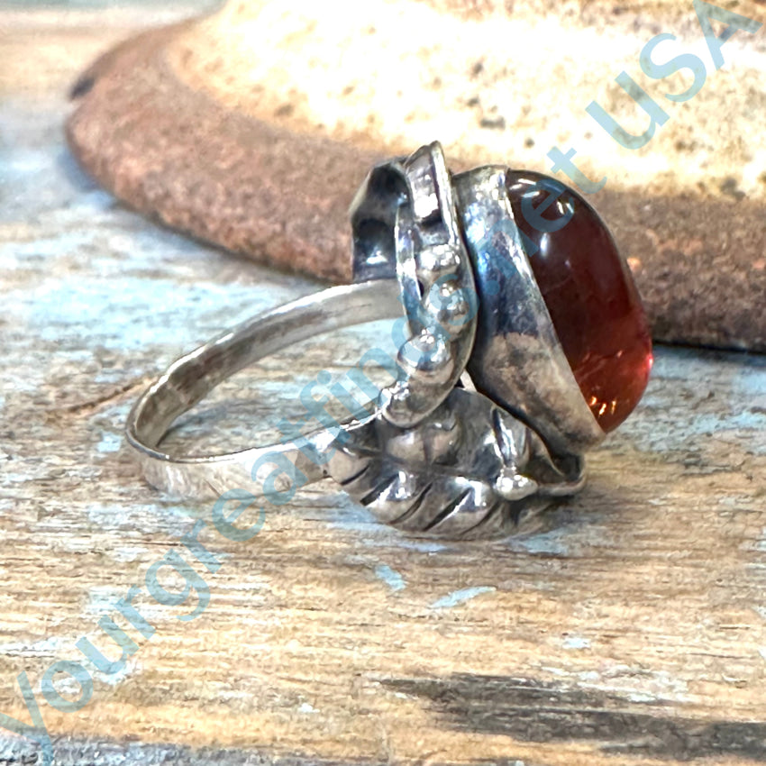 Vintage Sterling Silver Amber Ring Size 6