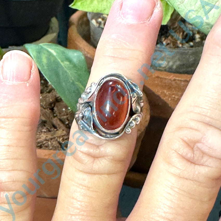 Vintage Sterling Silver Amber Ring Size 6