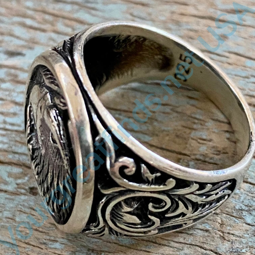 Vintage Sterling Silver American Eagle Signet Ring Size 12