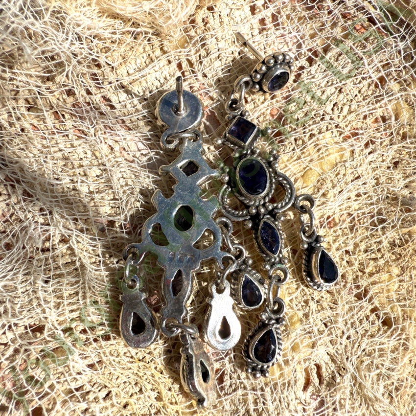 Vintage Sterling Silver Amethyst Chandelier Pierced Post Earrings earrings