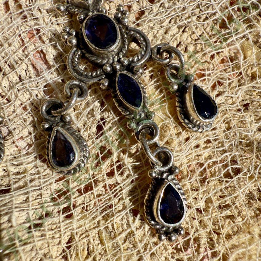 Vintage Sterling Silver Amethyst Chandelier Pierced Post Earrings earrings