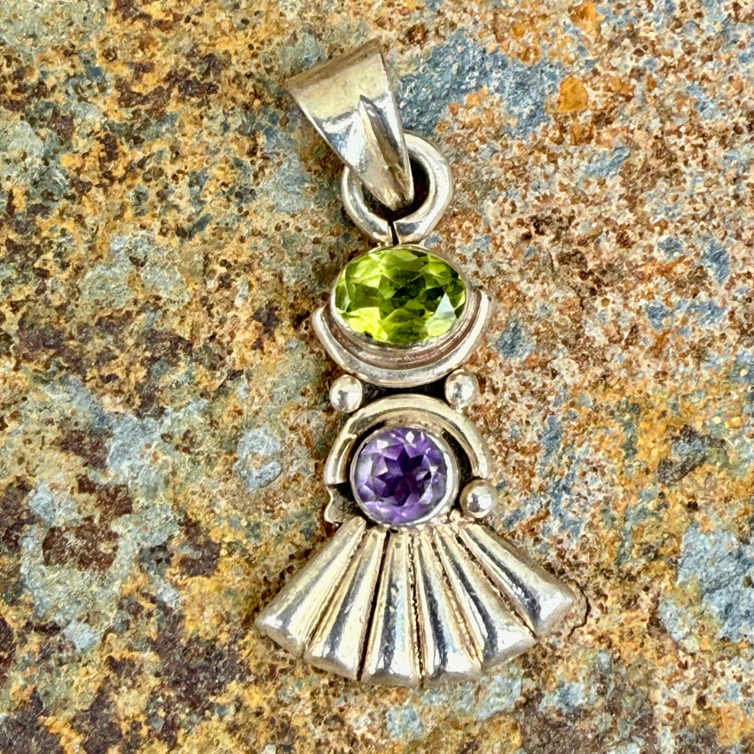 Vintage Sterling Silver Amethyst & Peridot Pendant pendant