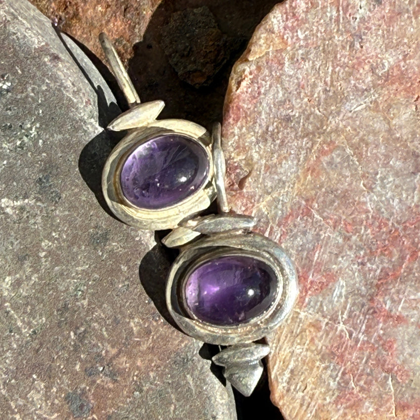 Vintage Sterling Silver & Amethyst Pierced Earrings earrings