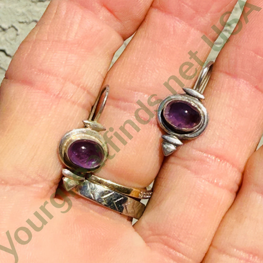 Vintage Sterling Silver & Amethyst Pierced Earrings earrings