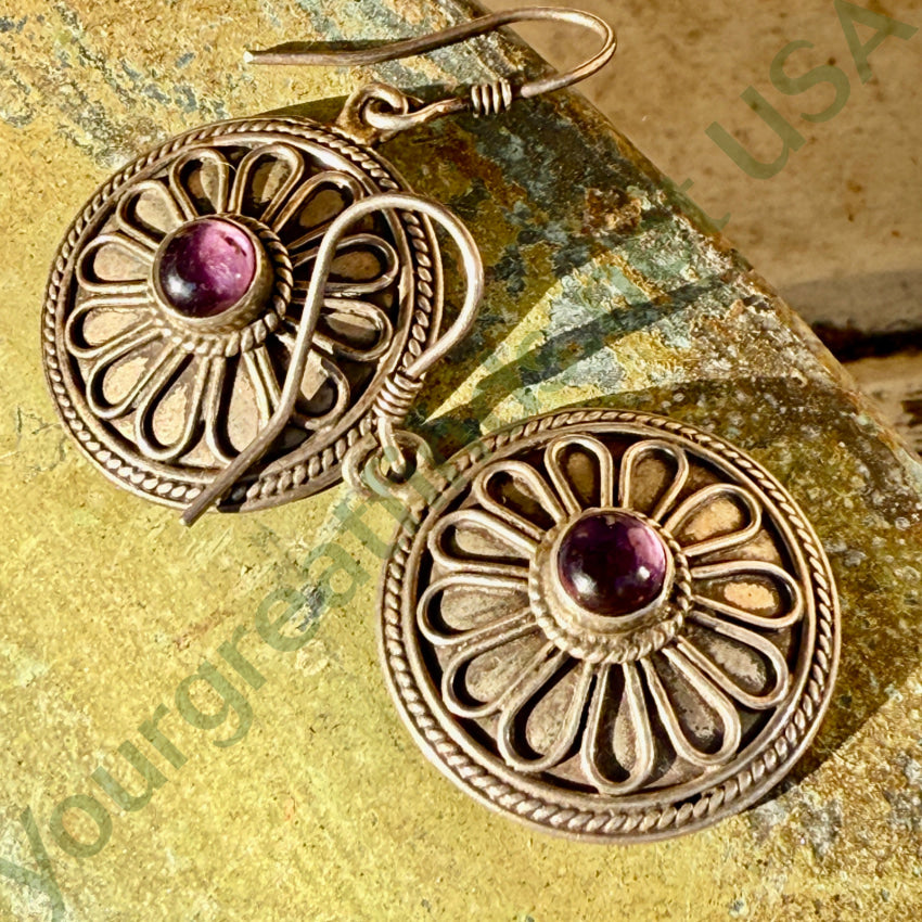 Vintage Sterling Silver & Amethyst Pierced Earrings earrings