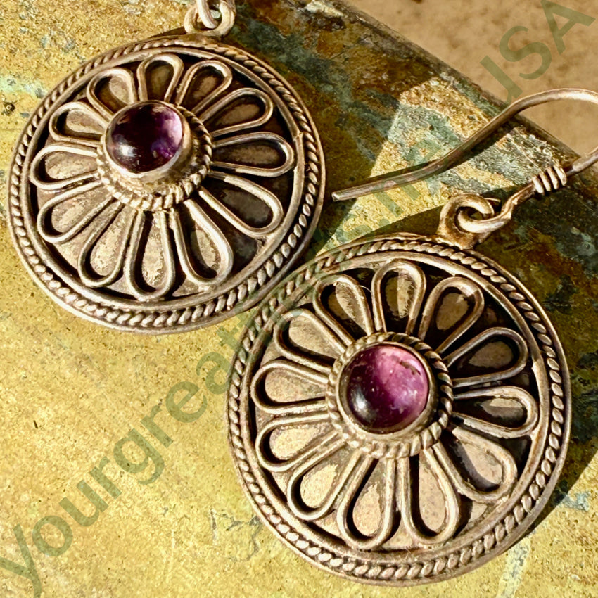Vintage Sterling Silver & Amethyst Pierced Earrings earrings