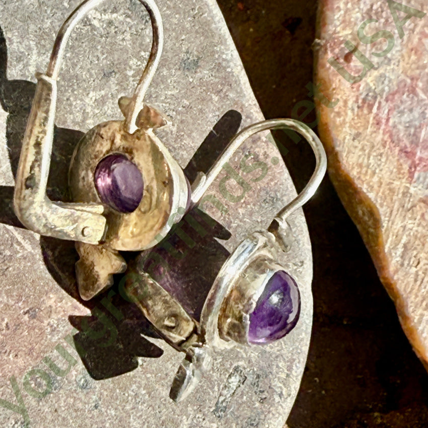 Vintage Sterling Silver & Amethyst Pierced Earrings earrings