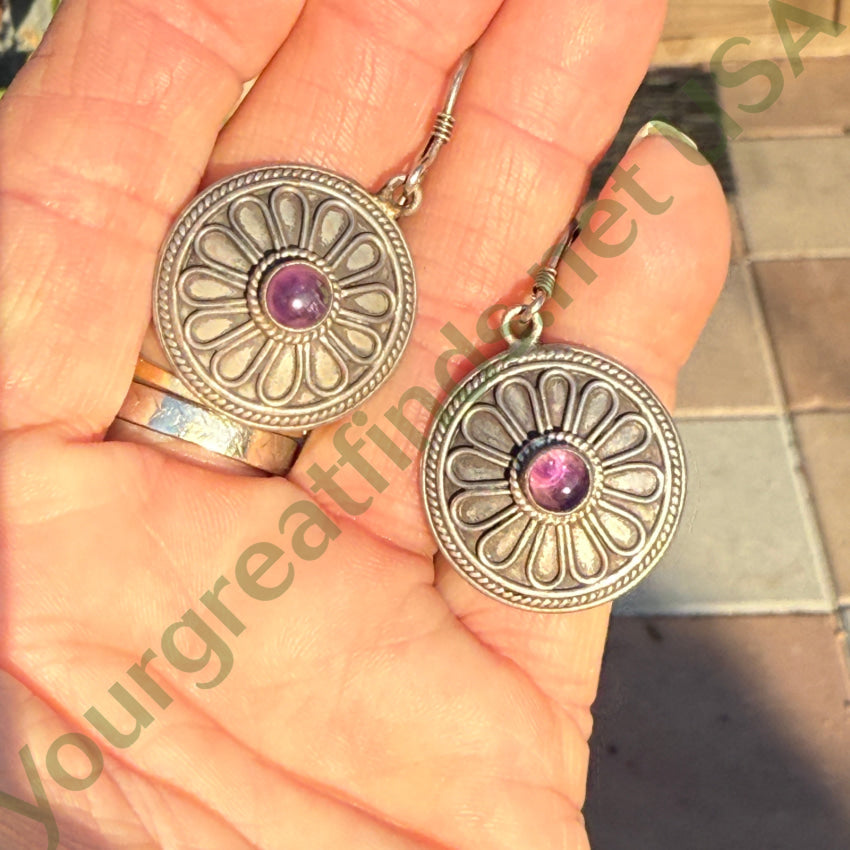 Vintage Sterling Silver & Amethyst Pierced Earrings earrings