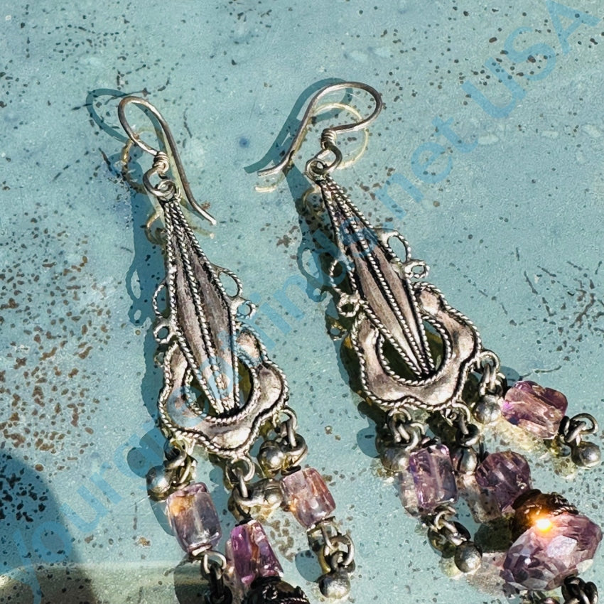 Vintage Sterling Silver Amethyst Shoulder Duster Earrings