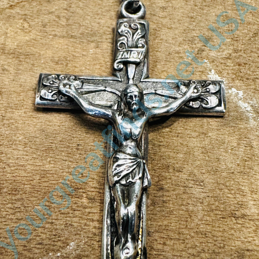 Vintage Sterling Silver Art Nouveau Style Crucifix Pendant Creed