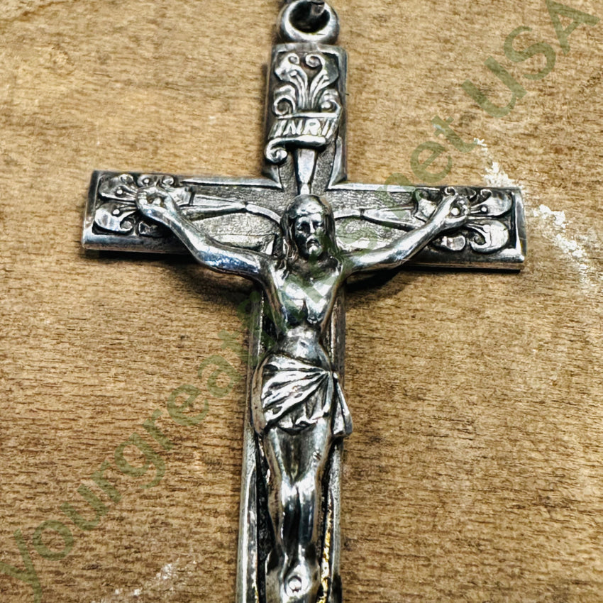 Vintage Sterling Silver Art Nouveau Style Crucifix Pendant Creed