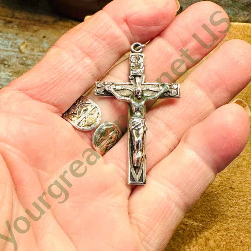 Vintage Sterling Silver Art Nouveau Style Crucifix Pendant Creed