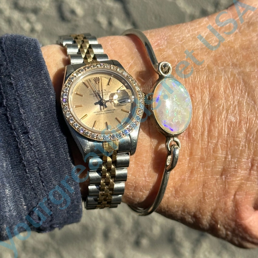 Vintage Sterling Silver Australian White Opal Bracelet