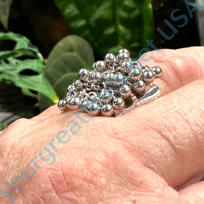 Vintage Sterling Silver Balls & Chains Ring 7.5