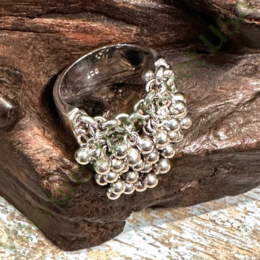 Vintage Sterling Silver Balls & Chains Ring 7.5