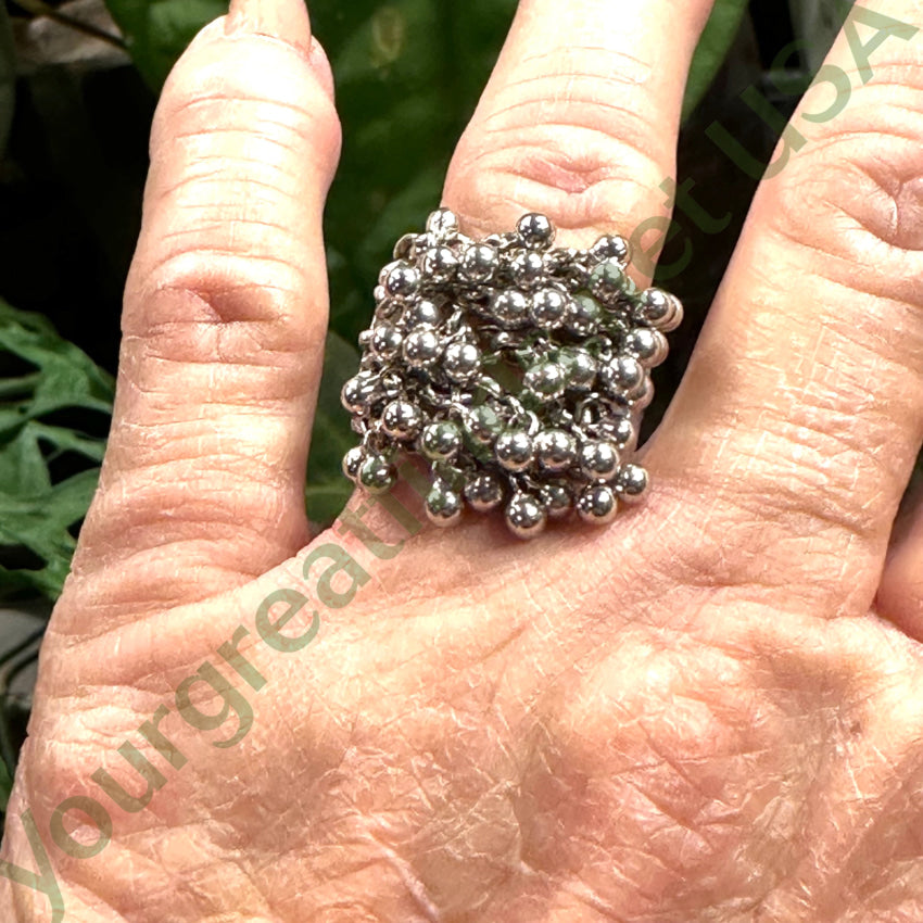 Vintage Sterling Silver Balls & Chains Ring 7.5