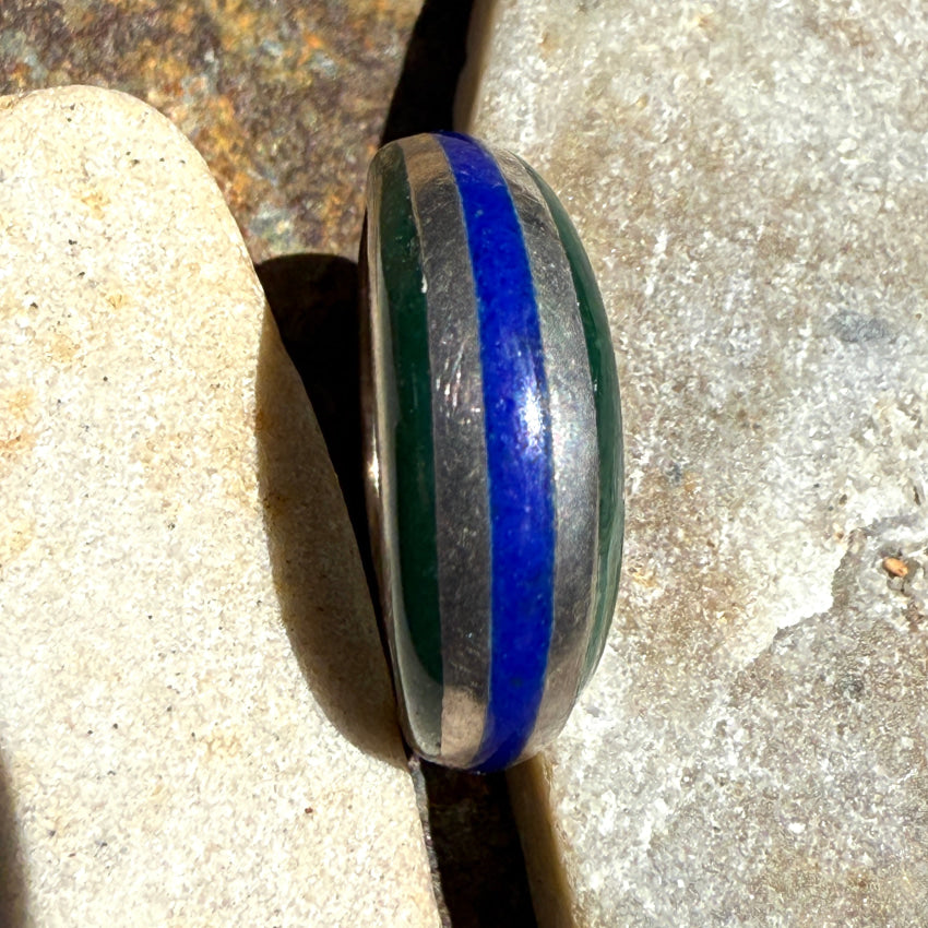 Vintage Sterling Silver Band Ring Blue & Green Enamel Size 5 ring