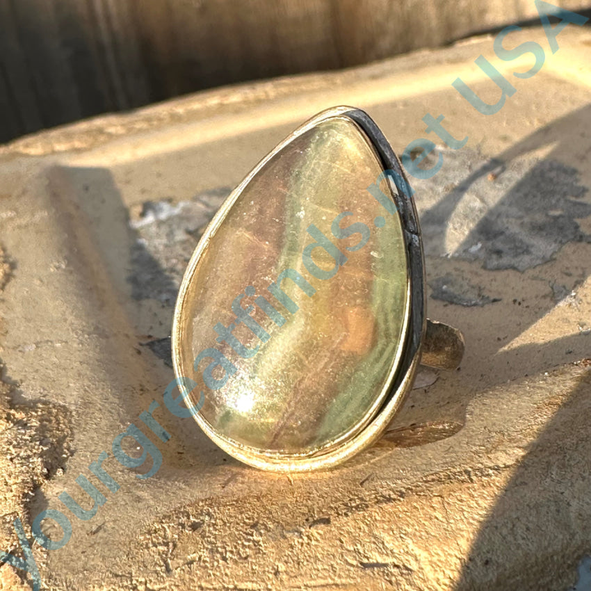Vintage Sterling Silver Banded Fluorite Ring Size 8